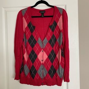 Lane Bryant Pink Argyle Cardigan 14/16